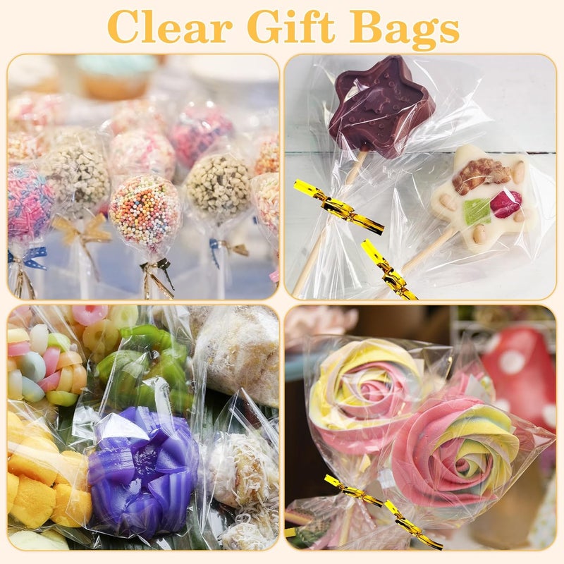 Cidenbio 100 PCS Cellophane Treat Bags, 3x5 In Clear Cellophane Gift Bags with Twist Ties Plastic Goodie Bag for Party Favor Cookie Candy Popcorn Bakery Chocolate Gift Wrapping - Image 2